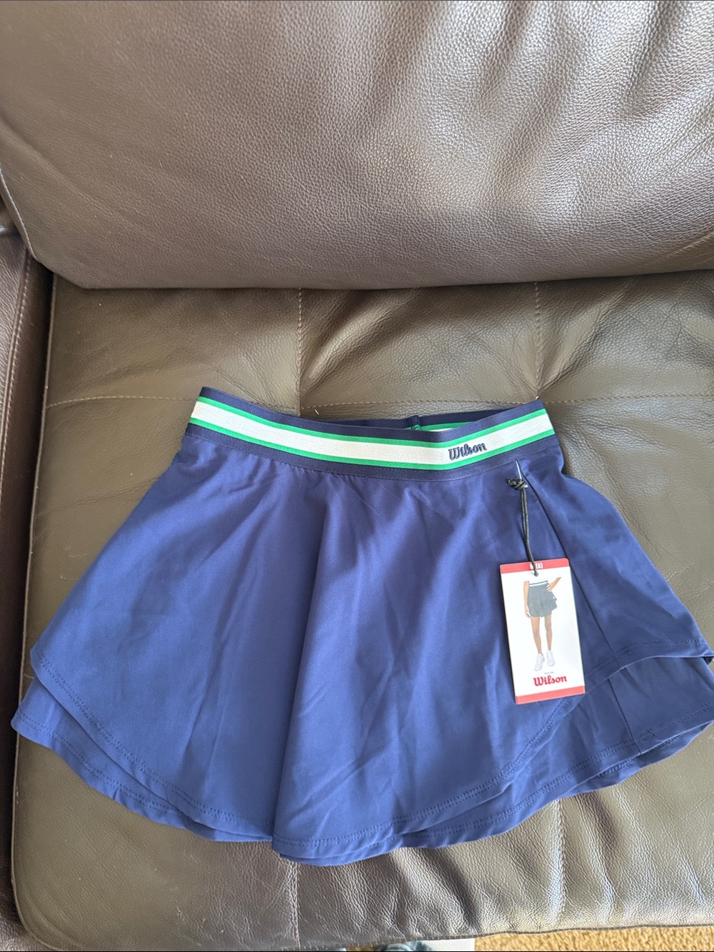 Wilson Navy Skater Tennis Skirt with Green-Trim Waistband tennis